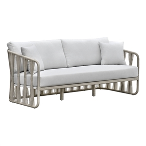 Pemberly Row Cushioned Aluminum Outdoor Patio Sofa with Pillows in White