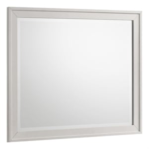Pemberly Row Rubberwood Beveled Bedroom Dresser Mirror in White