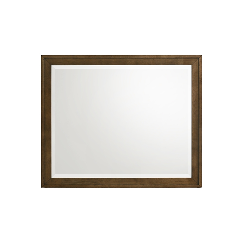 Pemberly Row Rubberwood Beveled Bedroom Dresser Mirror in Walnut