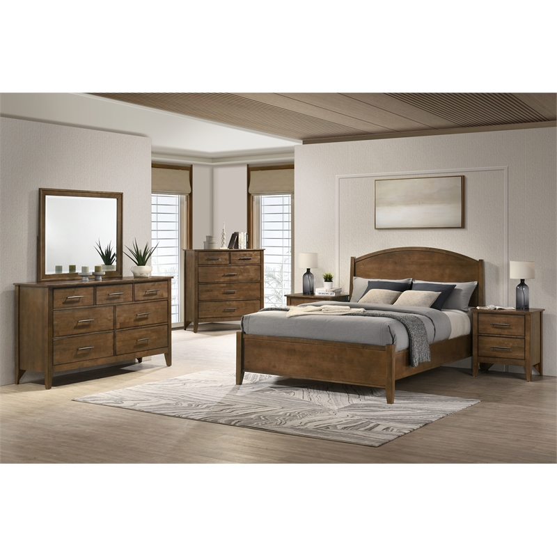 Pemberly Row Rubberwood Beveled Bedroom Dresser Mirror in Walnut