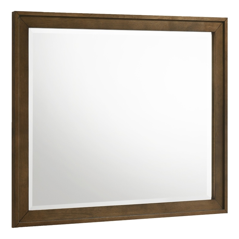 Pemberly Row Rubberwood Beveled Bedroom Dresser Mirror in Walnut