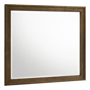 Pemberly Row Rubberwood Beveled Bedroom Dresser Mirror in Walnut