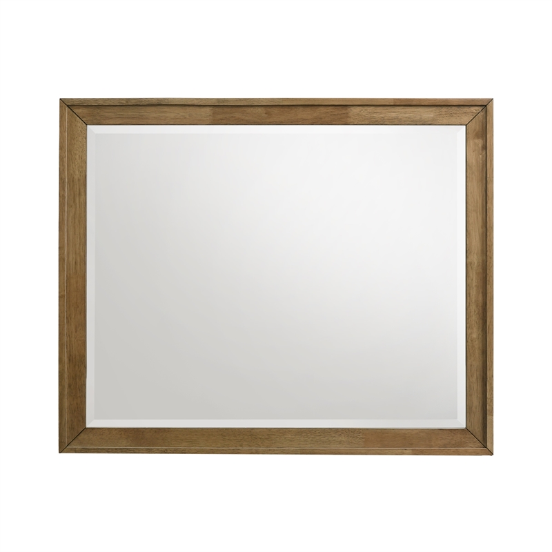 Pemberly Row Rubberwood Beveled Bedroom Dresser Mirror in Maple