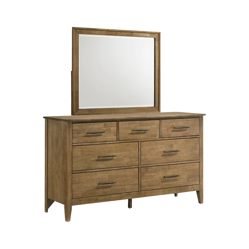 Pemberly Row Rubberwood Beveled Bedroom Dresser Mirror in Maple