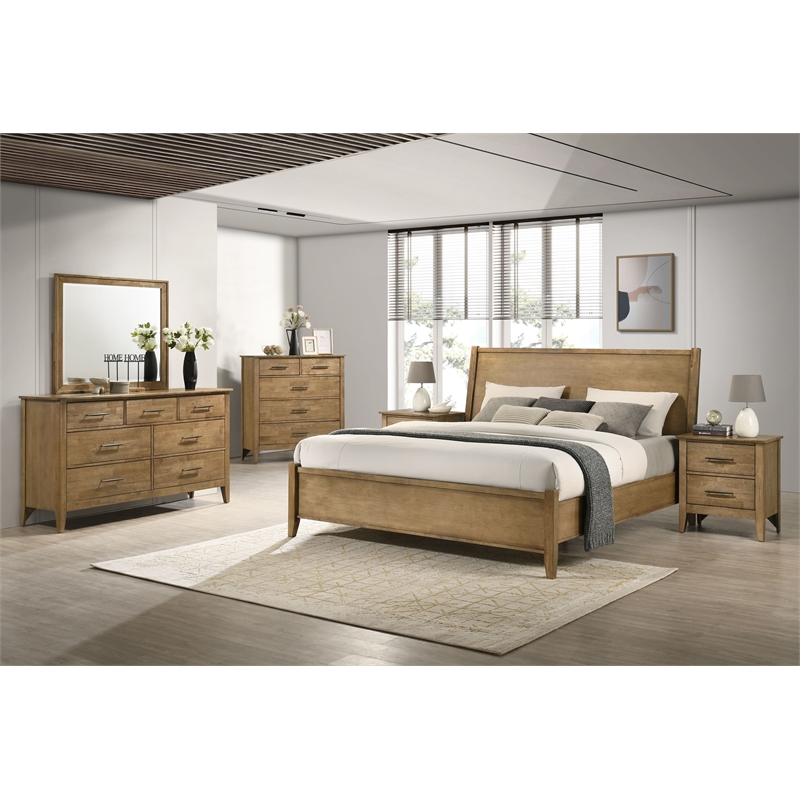 Pemberly Row Rubberwood Beveled Bedroom Dresser Mirror in Maple
