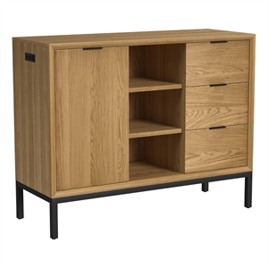 Pemberly Row Oak Veneer 3-Drawer Dining Sideboard in Natural Oak