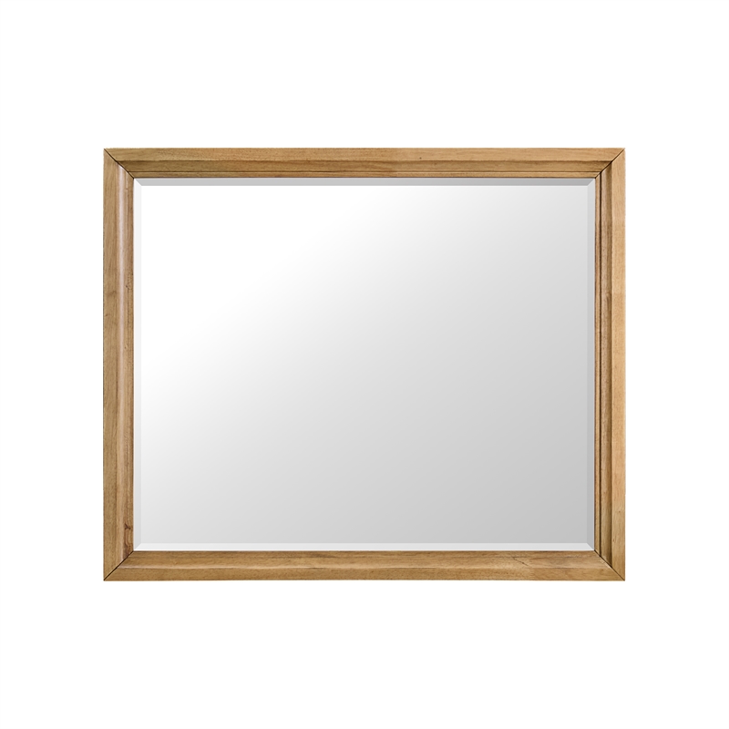 Pemberly Row Oak Veneer Beveled Bedroom Mirror in Natural Oak