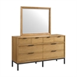 Pemberly Row Oak Veneer Beveled Bedroom Mirror in Natural Oak