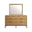 Pemberly Row Oak Veneer Beveled Bedroom Mirror in Natural Oak