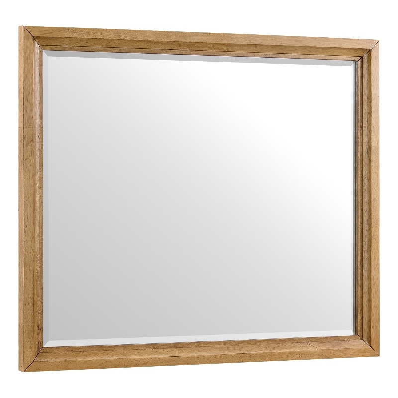 Pemberly Row Oak Veneer Beveled Bedroom Mirror in Natural Oak