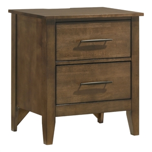 Pemberly Row 2-Drawer Solid Rubberwood Bedroom Nightstand in Walnut