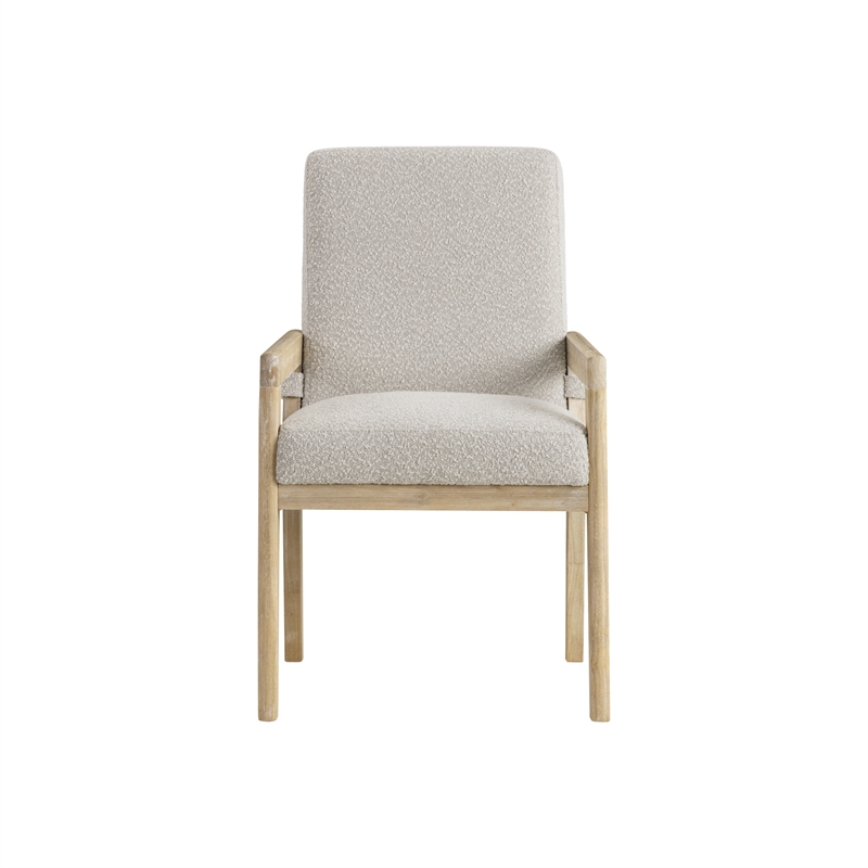 Pemberly Row Upholstered Solid Rubberwood Arm Chair in Antique Oak