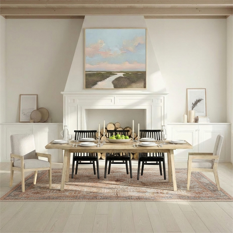 Pemberly Row Upholstered Solid Rubberwood Arm Chair in Antique Oak