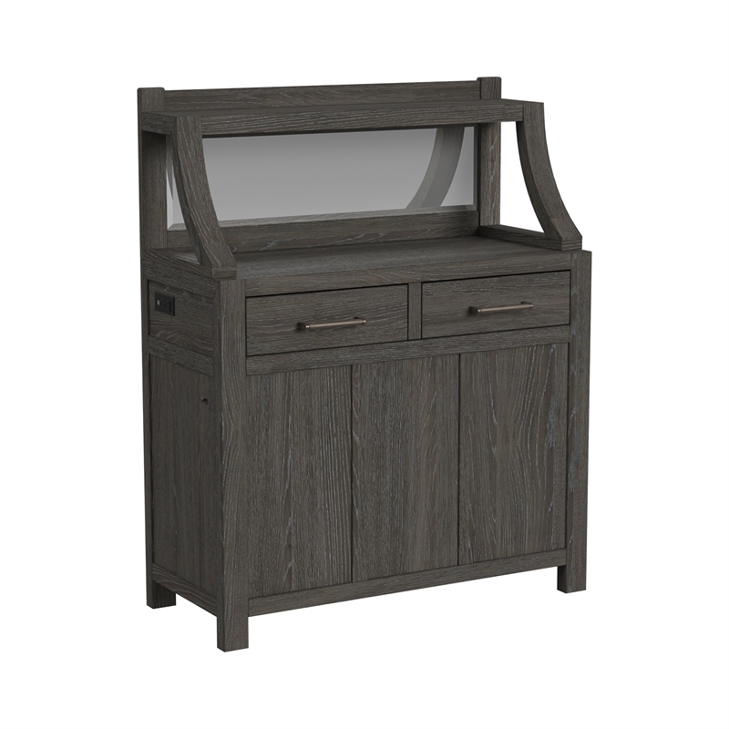 Pemberly Row Oak Veneer Modern Dining Server in Reclaimed Chevron