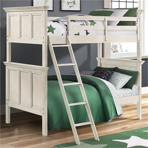 Pemberly Row Solid Wood Twin over Twin Youth Bunk Bed in Rustic White