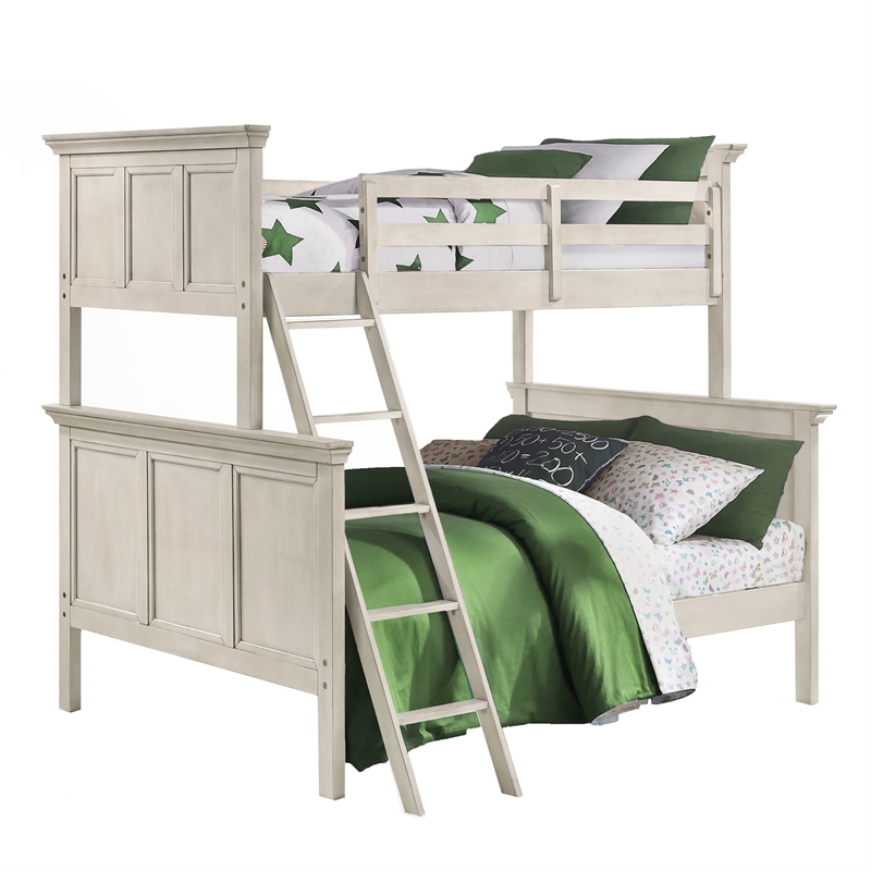 Pemberly Row Solid Wood Twin over Full Youth Bunk Bed in Rustic White