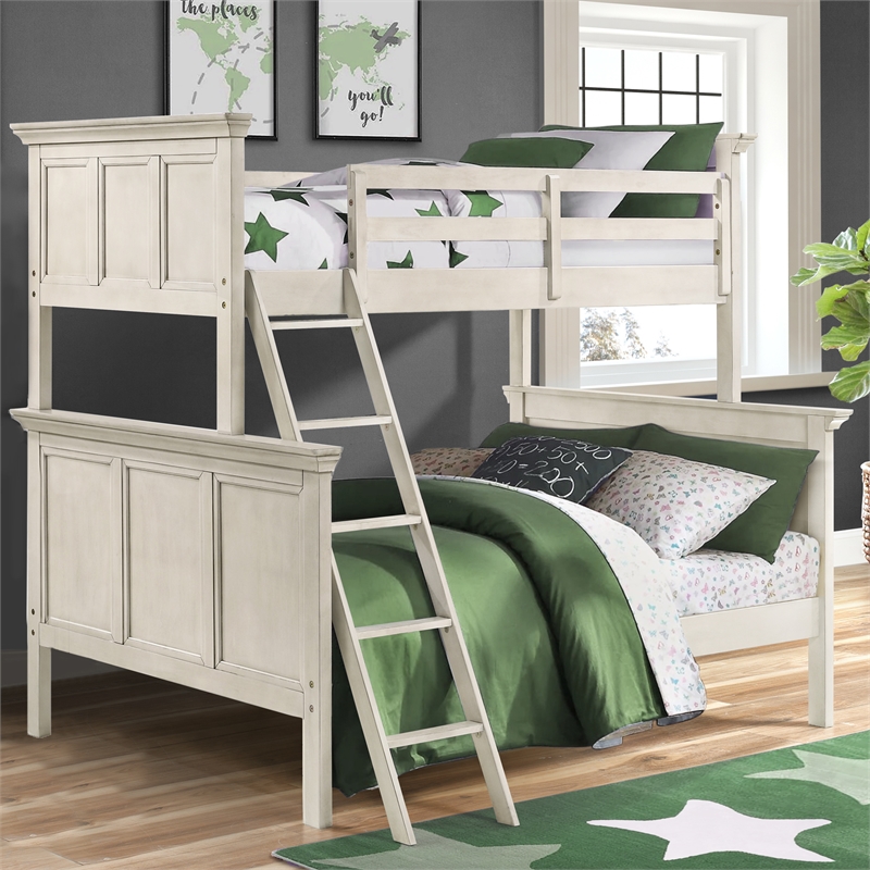 Pemberly Row Solid Wood Twin over Full Youth Bunk Bed in Rustic White