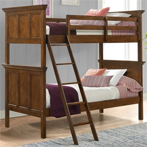 Pemberly Row Solid Wood Twin over Twin Youth Bunk Bed in Tuscan
