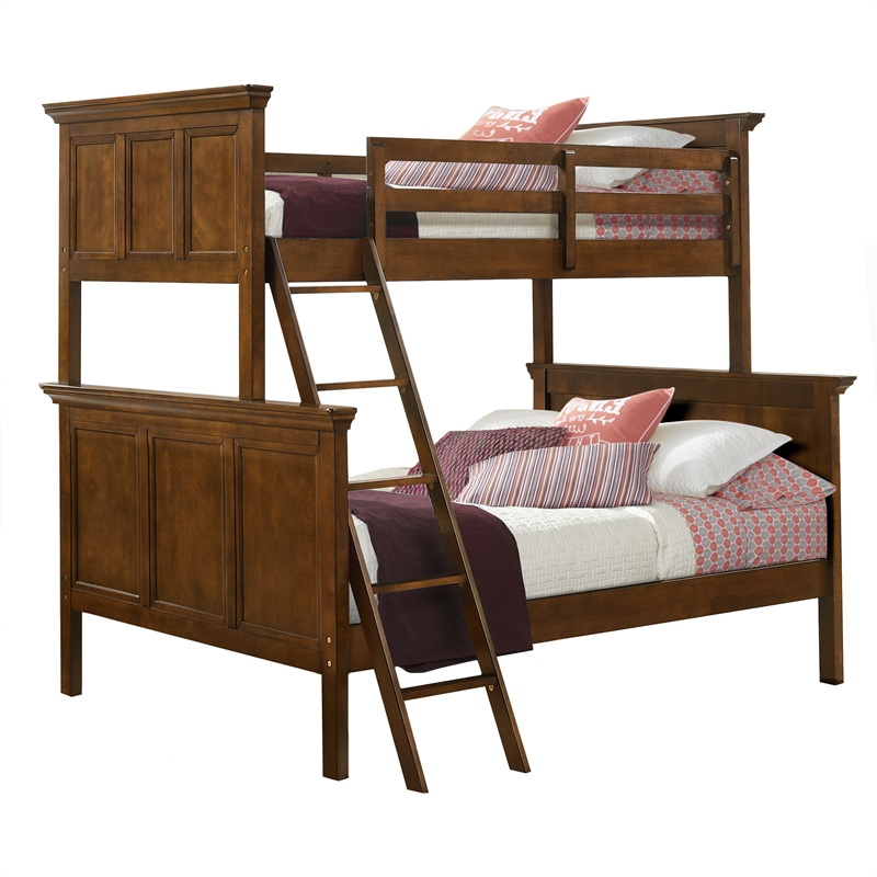 Pemberly Row Solid Wood Twin over Full Youth Bunk Bed in Tuscan