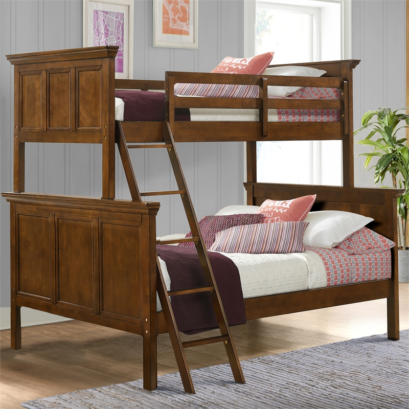Pemberly Row Solid Wood Twin over Full Youth Bunk Bed in Tuscan