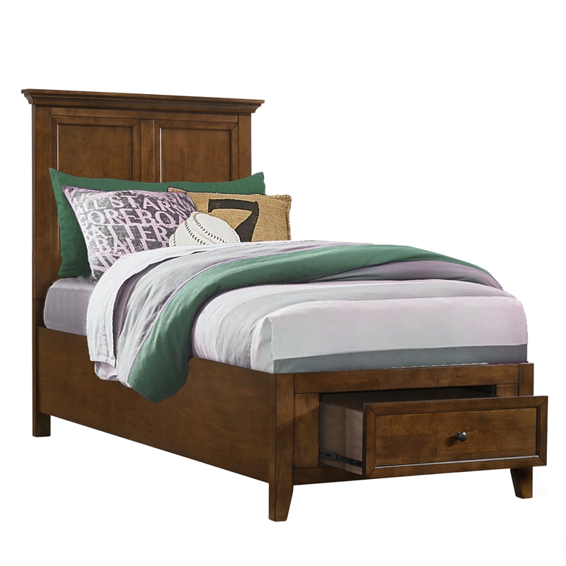 Pemberly Row Solid Rubberwood Twin Storage Youth Bed in Tuscan