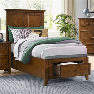 Pemberly Row Solid Rubberwood Twin Storage Youth Bed in Tuscan