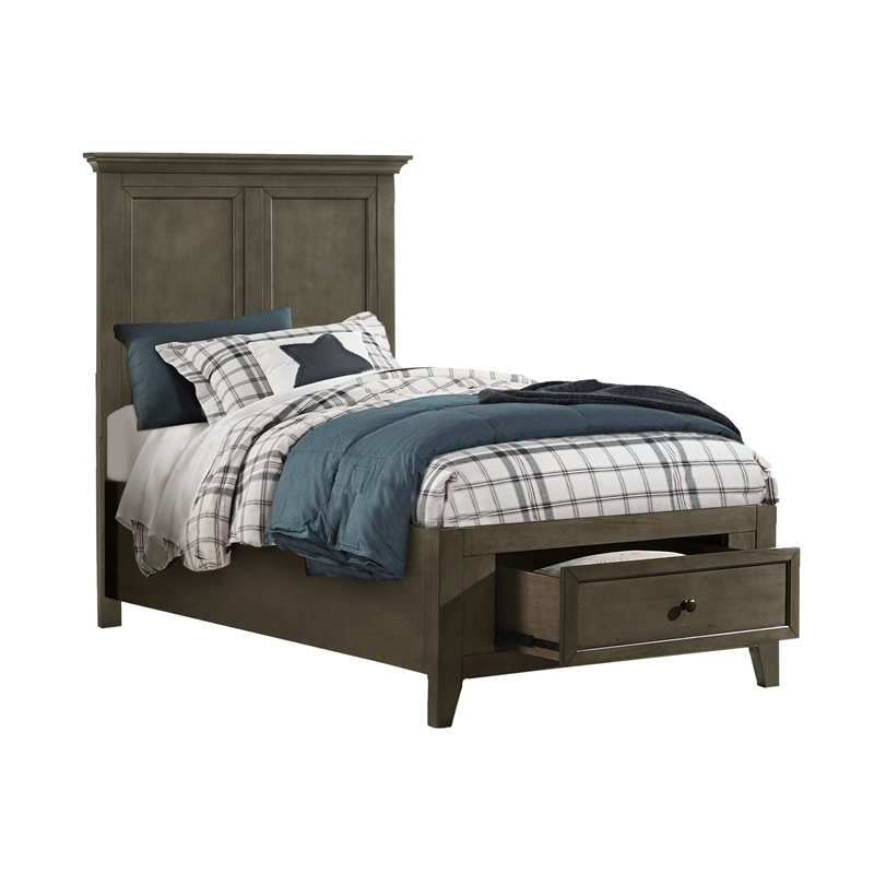 Pemberly Row Solid Rubberwood Twin Storage Youth Bed in Gray