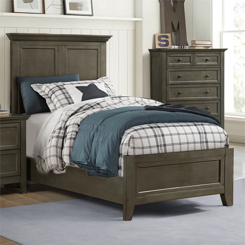 Pemberly Row Solid Rubberwood Twin Standard Youth Bed in Gray