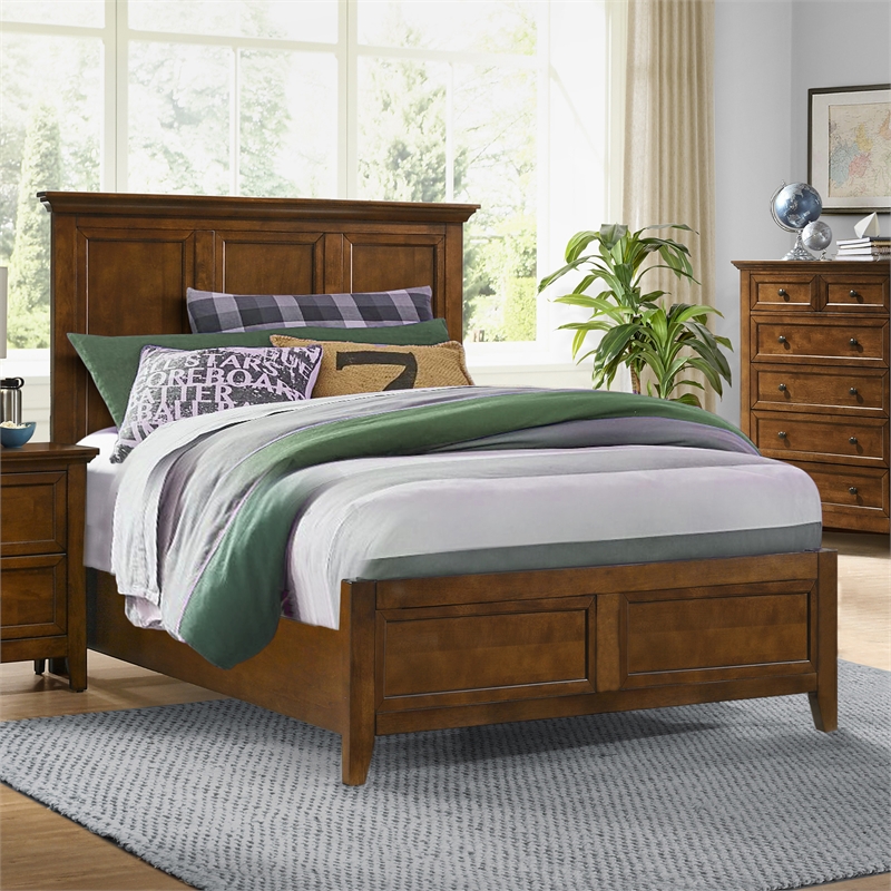 Pemberly Row Solid Rubberwood Full Standard Youth Bed in Tuscan