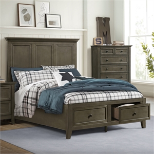 Pemberly Row Solid Rubberwood Full Storage Youth Bed in Gray