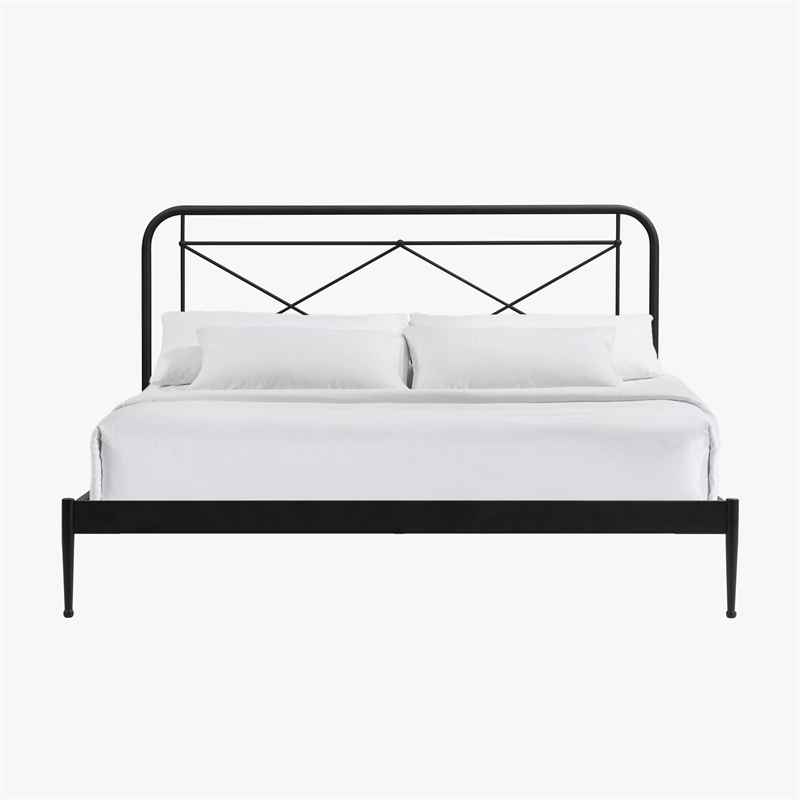 Pemberly Row Vintage Powder-Coated King Metal Bed in Matte Black