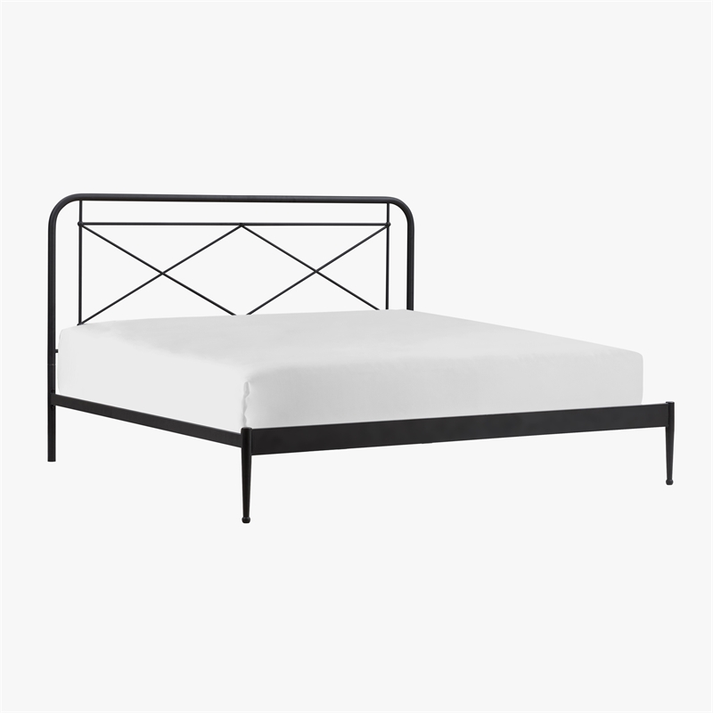 Pemberly Row Vintage Powder-Coated King Metal Bed in Matte Black