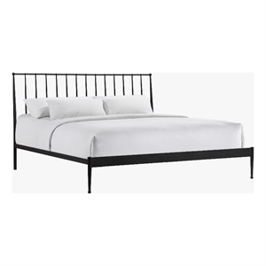 Pemberly Row Transitional Powder-Coated King Metal Bed in Matte Black