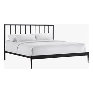 Pemberly Row Modern Powder-Coated King Metal Bed in Matte Black