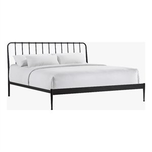 Pemberly Row Farmhouse Powder-Coated King Metal Bed in Matte Black
