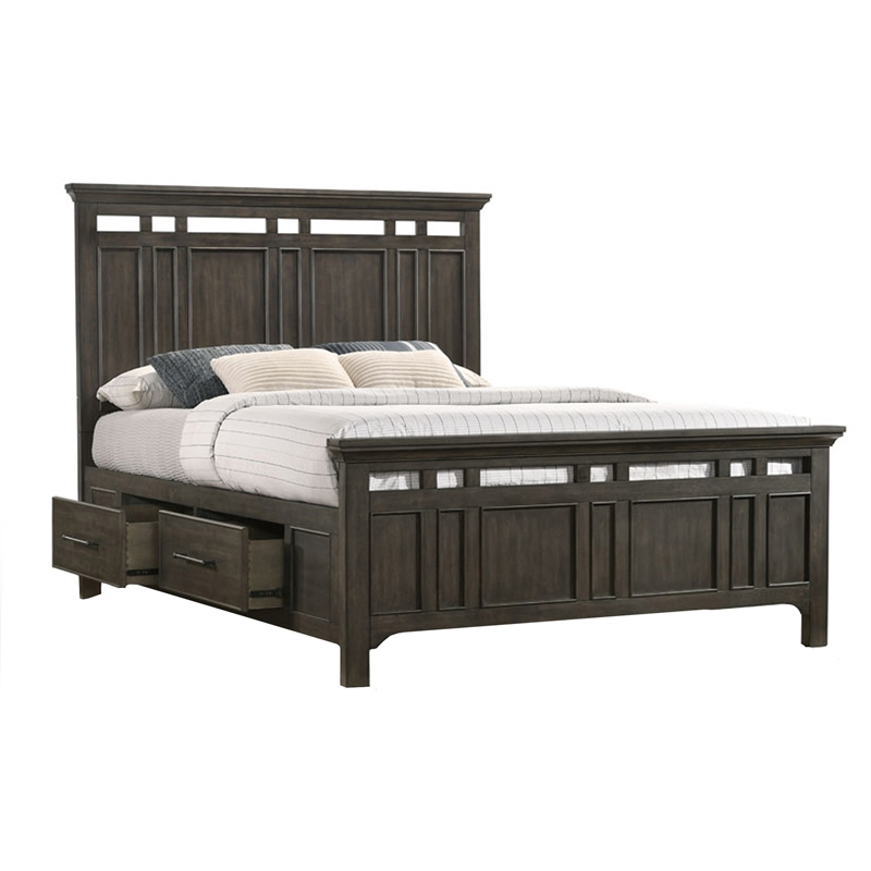 Pemberly Row Solid Rubberwood Queen Storage Bed in Brushed Charcoal