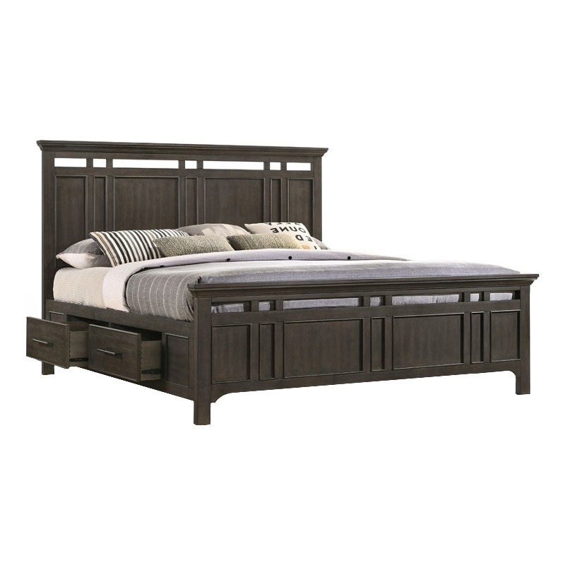 Pemberly Row Solid Rubberwood King Storage Bed in Brushed Charcoal