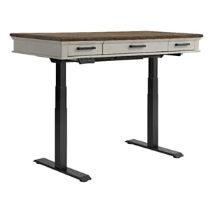 Pemberly Row Knotty Oak Lift Desk in Rustic Gray and French Oak
