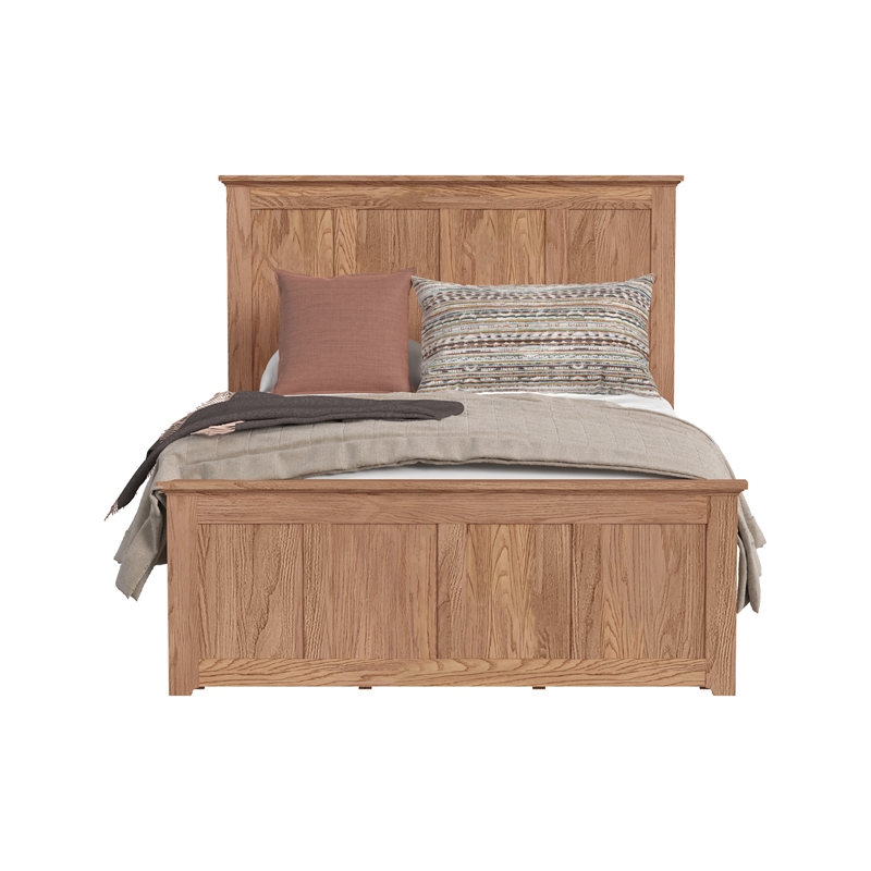 Pemberly Row Solid Oak Queen Captain's Bed with 9 Drawers in Taupe