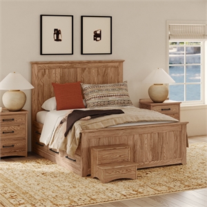 Pemberly Row Solid Oak Queen Captain's Bed with 9 Drawers in Taupe