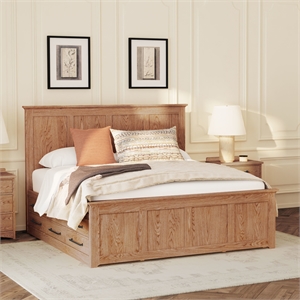 Pemberly Row Solid Oak King Captain's Bed with 9 Drawers in Taupe