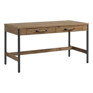 Pemberly Row 60&quot Industrial Wood and Metal Writing Desk in Hickory