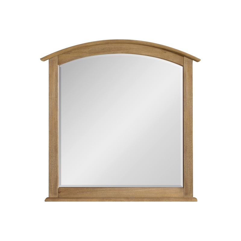 Pemberly Row Oak Veneer A-Frame Beveled Bedroom Mirror in Golden Oak