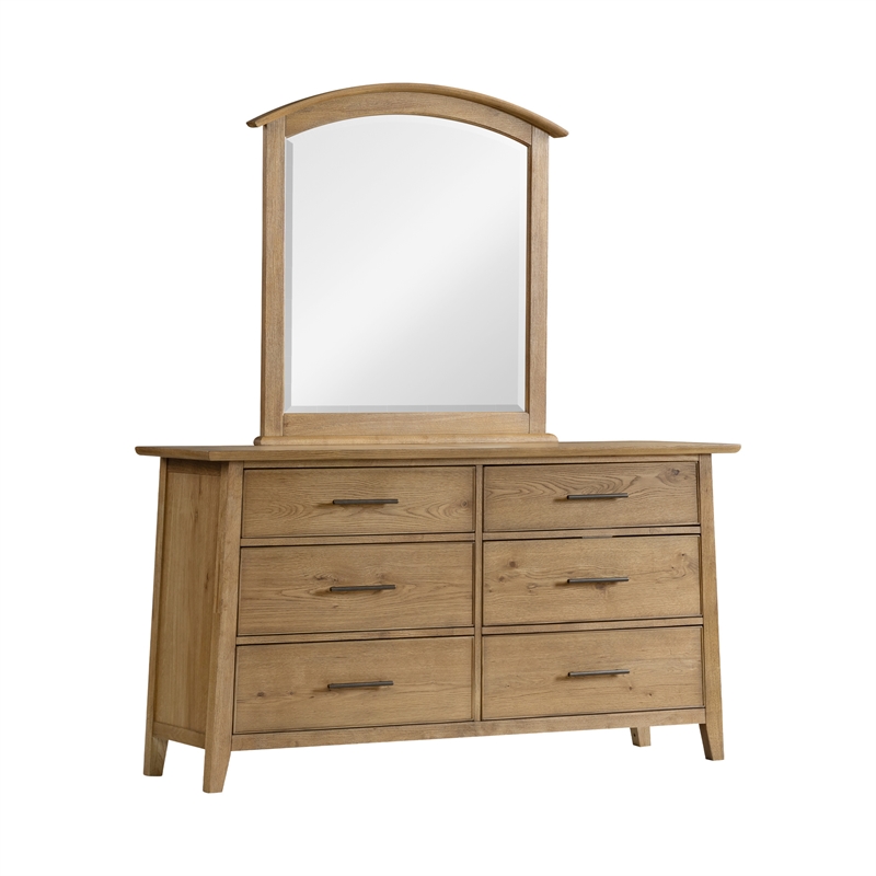 Pemberly Row Oak Veneer A-Frame Beveled Bedroom Mirror in Golden Oak