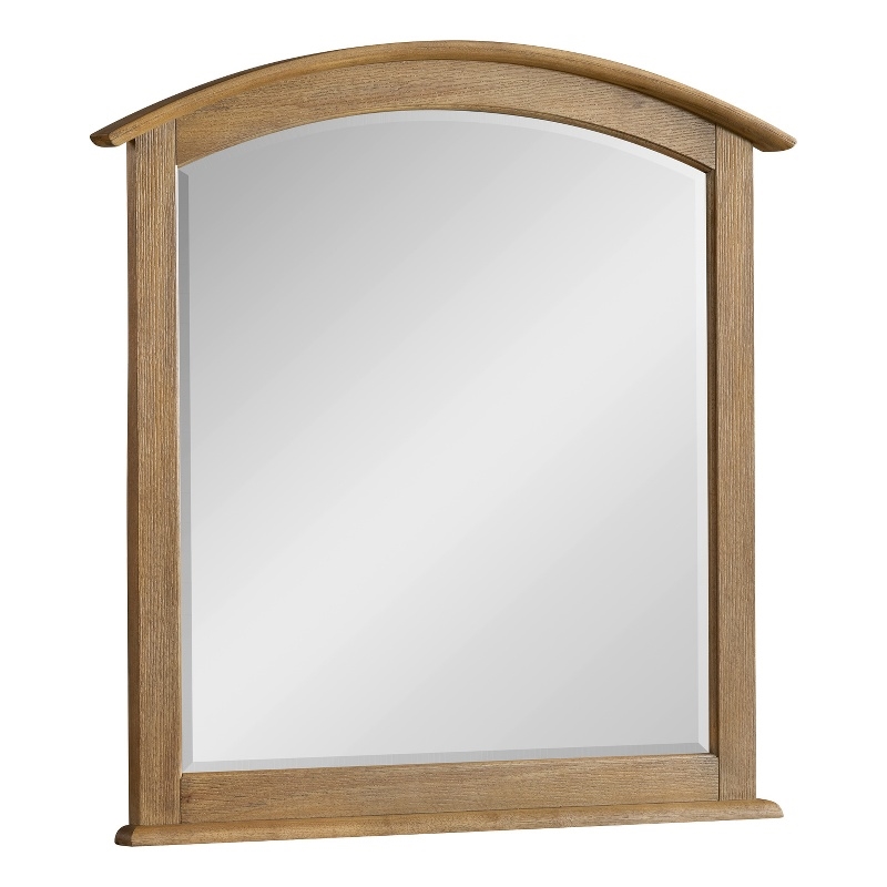 Pemberly Row Oak Veneer A-Frame Beveled Bedroom Mirror in Golden Oak