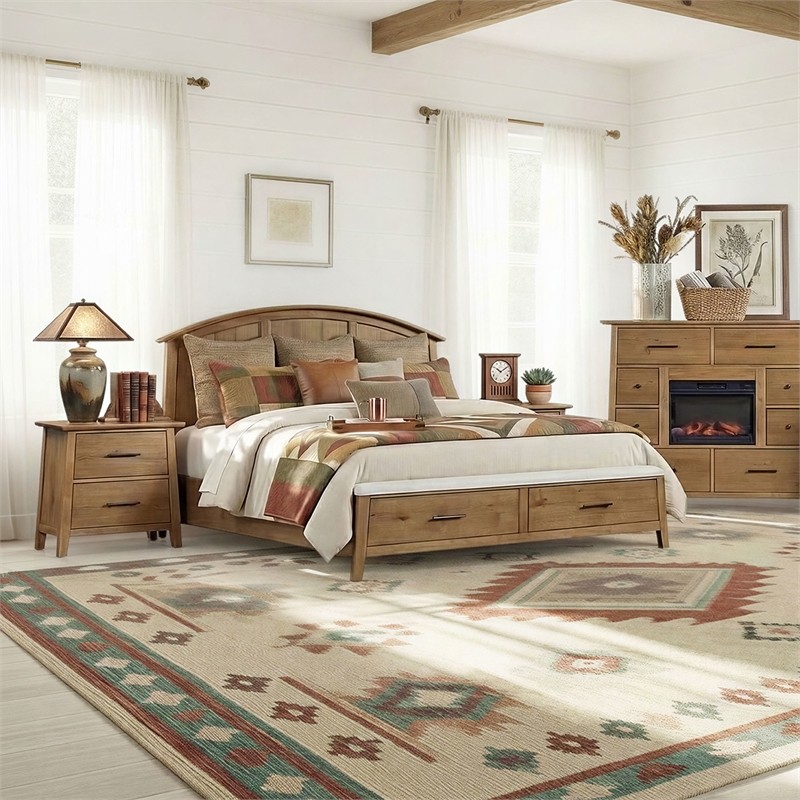 Pemberly Row Oak Veneer A-Frame Bedroom Nightstand in Golden Oak