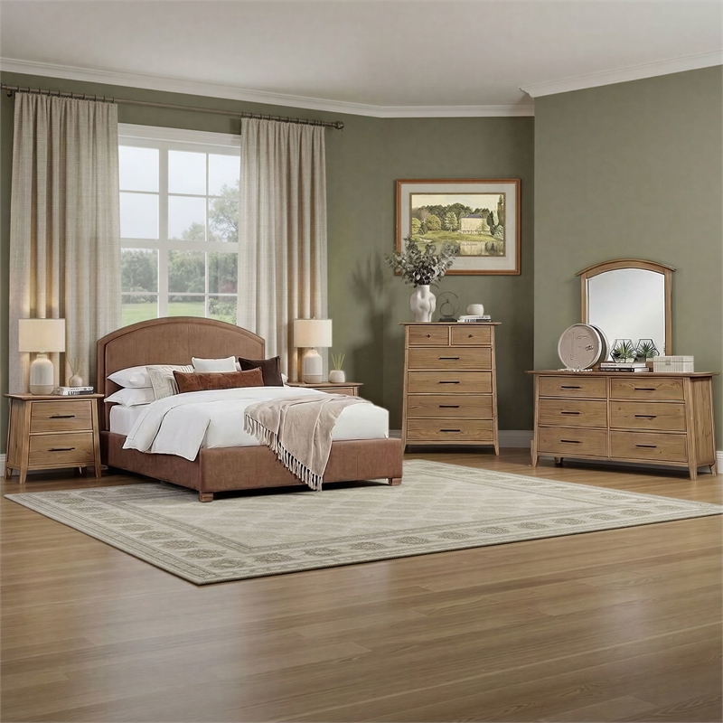 Pemberly Row Oak Veneer A-Frame Bedroom Nightstand in Golden Oak