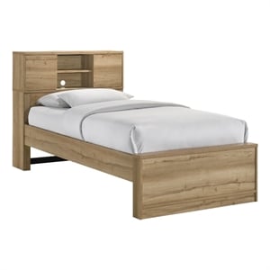 Pemberly Row Melamine Twin Bookcase Storage Bed in Natural Nutmeg