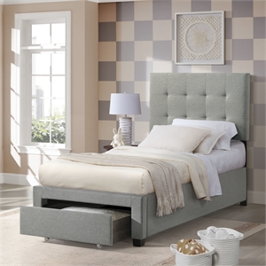 Pemberly Row Poplar Upholstered Twin Storage Bed in Rhyan Smoke