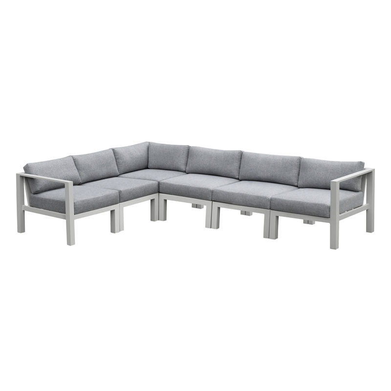 Pemberly Row Aluminum Outdoor 6-Piece Sectional Sofa Set in Buff